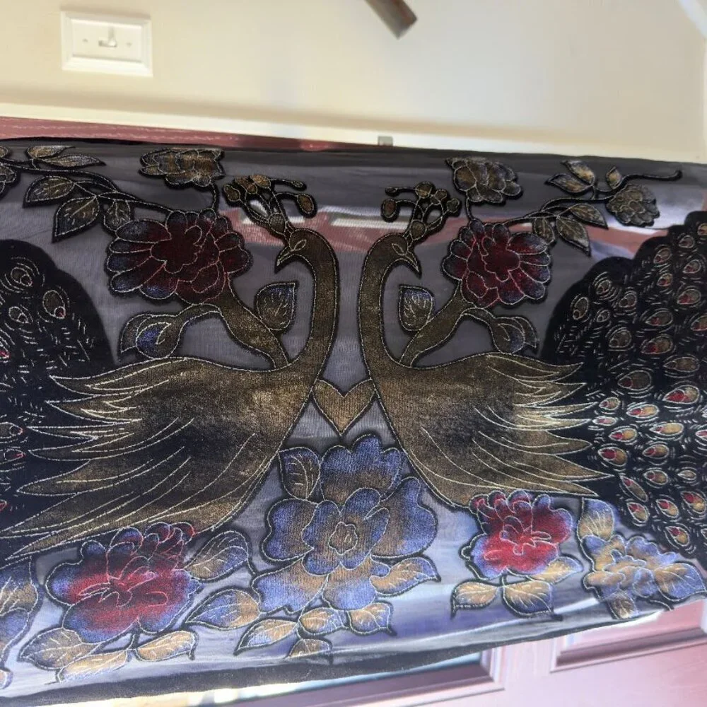 Silk Burnout Velvet Peacock Scarf Wrap Shawl sparkle Fringe 21 x 60
